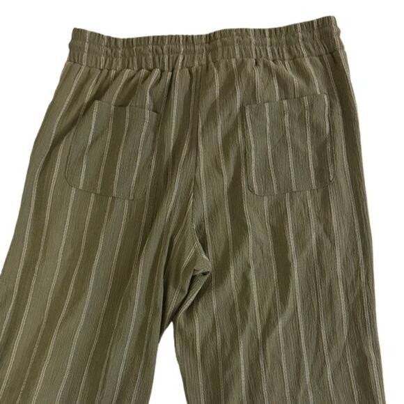 Ruby & Wren Linen Cotton Olive Green Striped Wide Leg Pants Women's Size Large L - Picture 4 of 6
